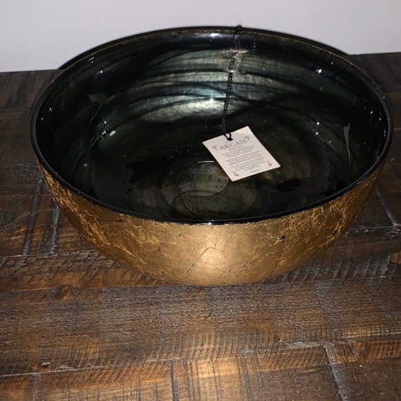 AKCAM Tabletop Glass Turkish Bowl Black Swirl New - Picture 1 of 6